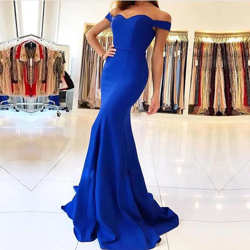 

An092 2020 Hot Sale Sexy Mermaid Evening Dress Elegant Off the Shoulder Evening Dress Blue Prom Gowns Noble Robe De Soiree