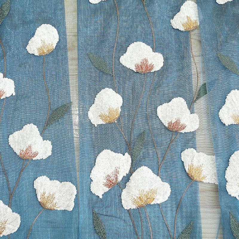 

Custom Shading Chenille Villa Curtains for Living Room Bedroom Modern Minimalist Hipster Pastoral Embroidered Curtains