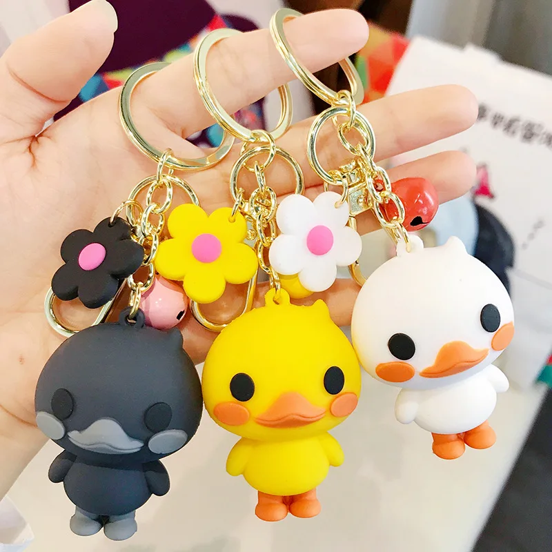 Милая маленькая желтая утиная цепочка ключей танцевальный брелок утка для пар