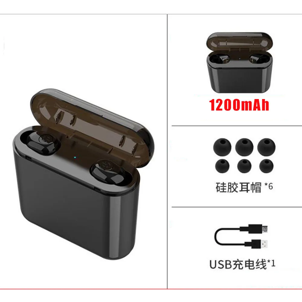 1200mAh black 6800 мАч Powerbank беспроводные наушники Bluetooth 5,0 наушники Noice отмена мини-стереонаушники PK Q32 TWS для телефона Xiaomi - Цвет: 1200mAh black
