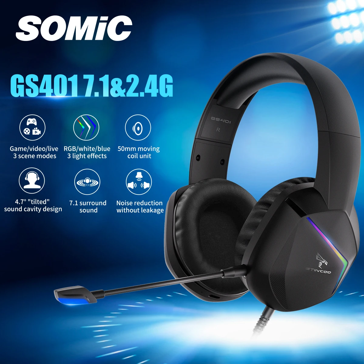 SOMIC игровая гарнитура с микрофоном игры/видео/прямой трансляции 3 режима