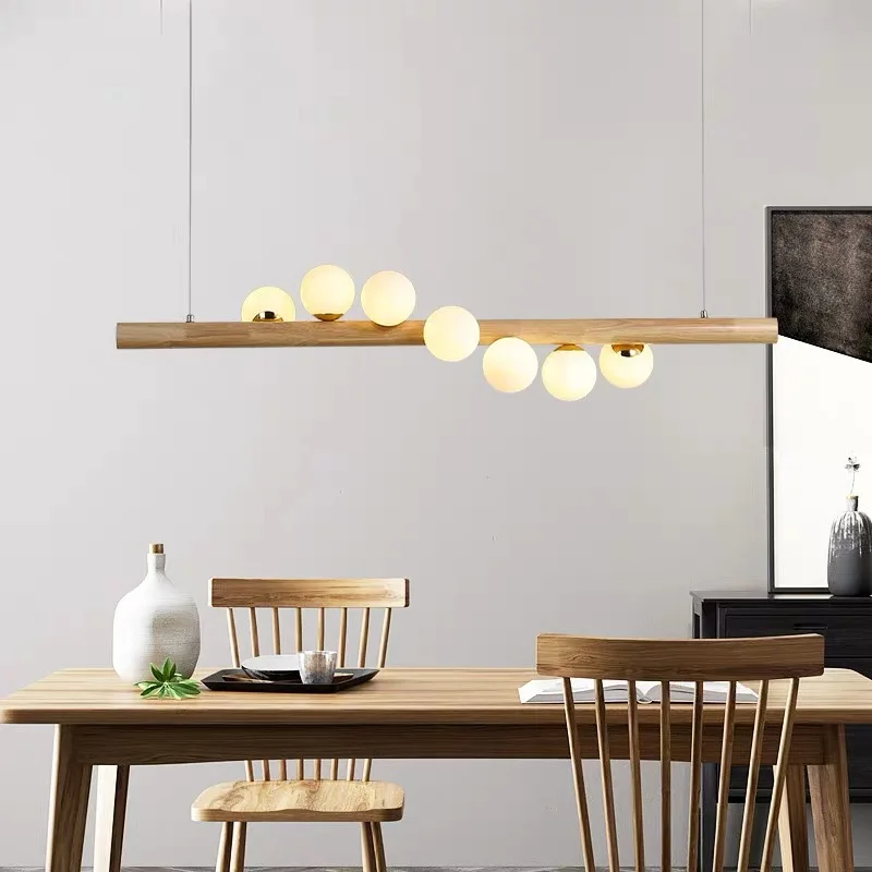 

TRAZOS Wooden Chandelier With Frosted Glass Decoration For Living Room Modern 110V 220V Metal Bedroom Chandelier Lighting