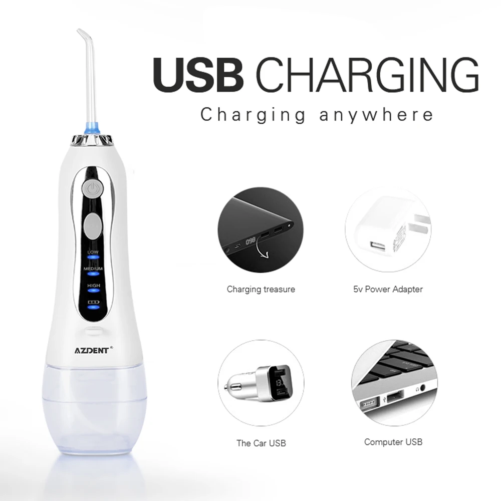 AZDENT портативный Электрический ирригатор для полости рта USB Перезаряжаемый 300 мл водный зубной Флоссер Водоструйная Очистка зубов 3 режима зубочистка