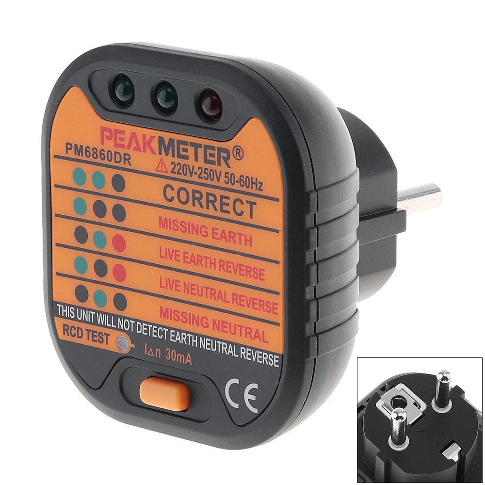 PEAKMETER PM6860DR 220 В ~ 250 Портативный электрический умный тестер розеток со