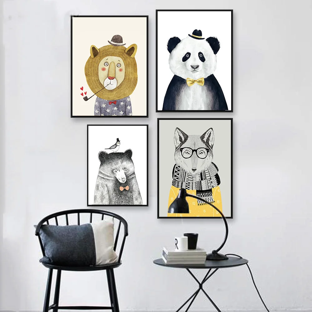 

Abstract Wall Art Lovely Cartoon Animals Paintings Nordic Canvas Posters Prints for Living Room Bedroom and Corridor Decoration