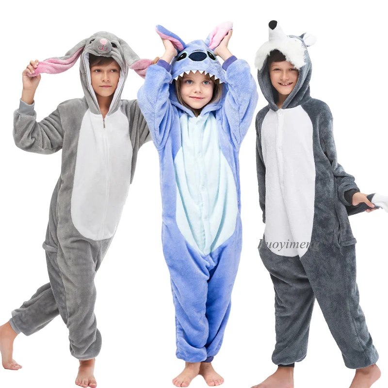 Детские стежка Комбинезоны пижамы кигуруми в виде животных для детей с
