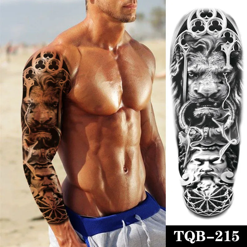 

Waterproof Temporary Tattoo Sticker Totem Lion Iron Ring Full Arm Large Size Sleeve Tatoo Fake Tatto Flash Tattoos for Men Women