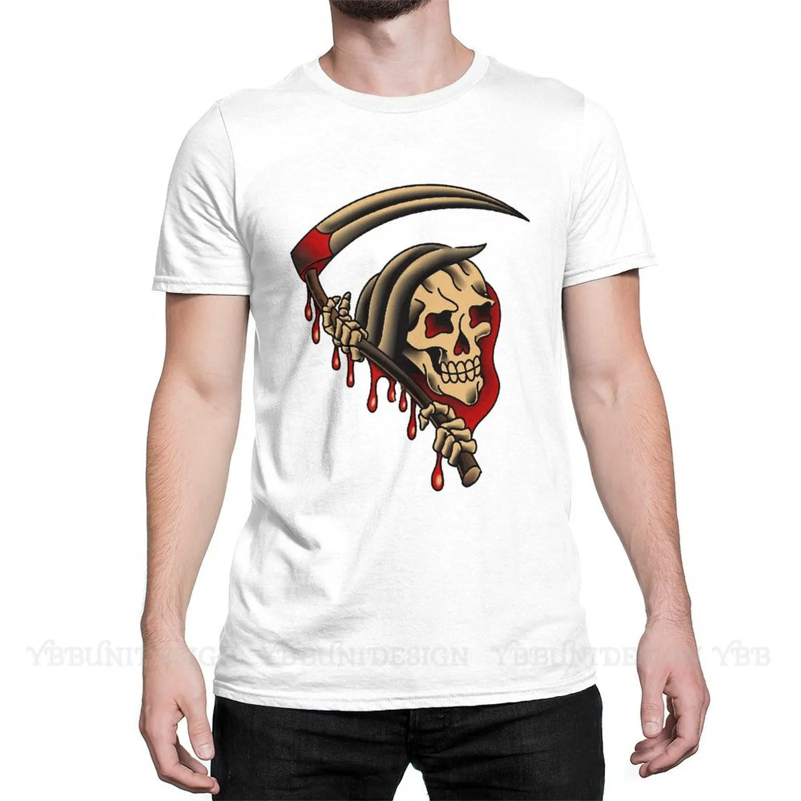 

Salty-Dog L Grim Reaper Print Cotton T-Shirt Camiseta Hombre American Traditional Men Fashion Graphic T Shirts Streetwear Adult
