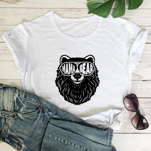 Футболка женская из 100% хлопка с принтом «Мама Медведь»