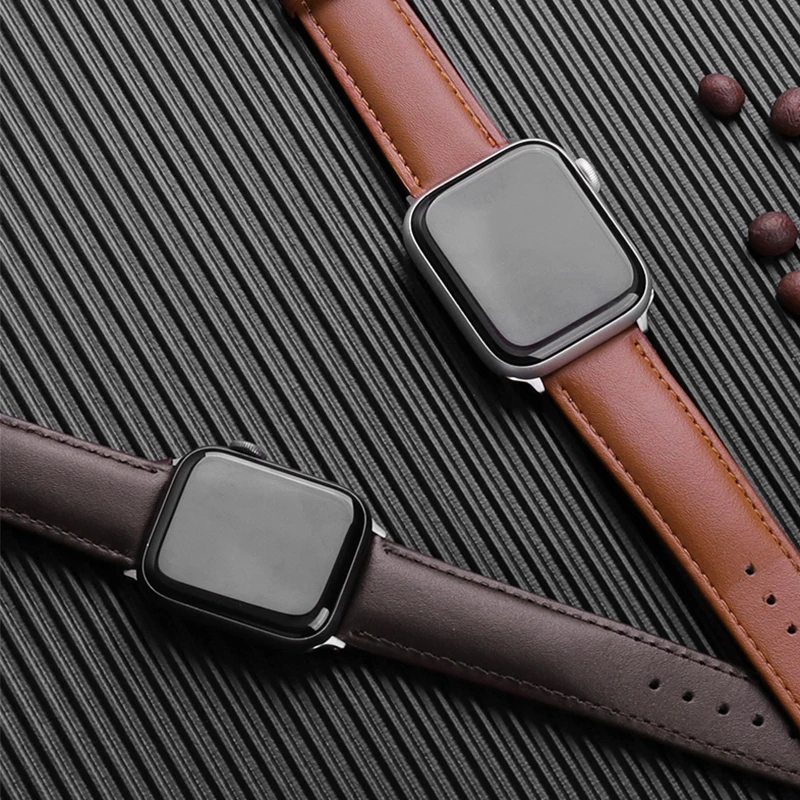 

Brown Leather Band Loop Strap For Apple Watch 6 SE 5 4 3 2 1 38mm 40mm , Men Leather Watch Band for iwatch 5 44mm 42mm Bracelet