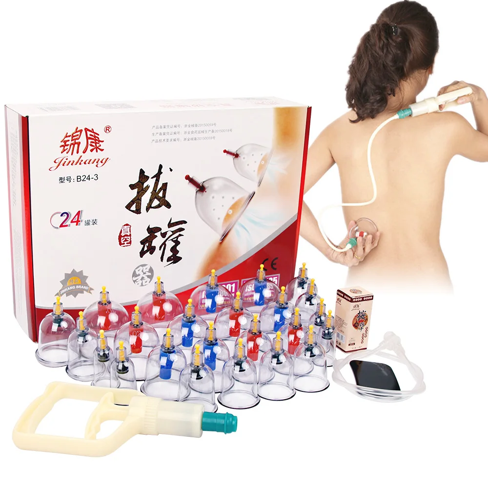 

24 Cans Chinese Medicine Vacuum Cupping Glasses Massage Anti Cellulite Cupping Therapy Set Relax Suction Cup For Body Massager