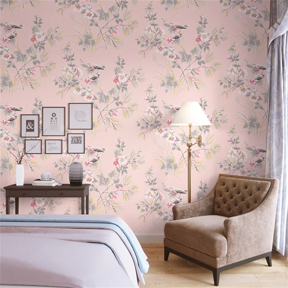 

10M Flower And Bird Pastoral Floral Non-woven Wallpaper Nordic Style Living Room Bedroom TV Wall Sofa Background Wall Decor