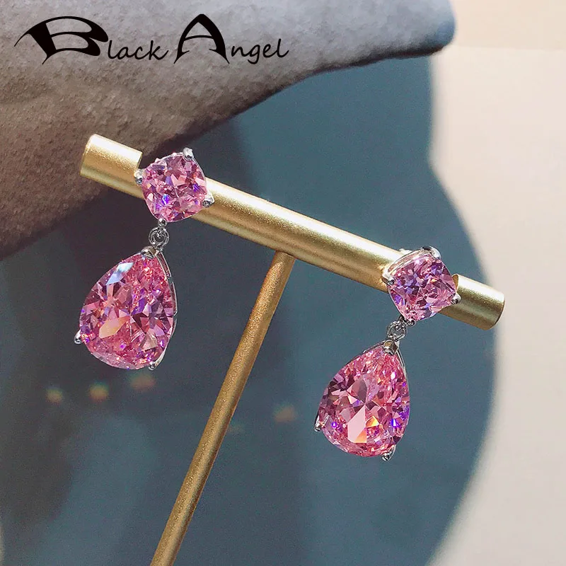 

Модные длинные серьги с черным ангелом, бижутерия, разноцветные серебряные серьги, розовые Серьги с драгоценными камнями для женщин, Прямая...