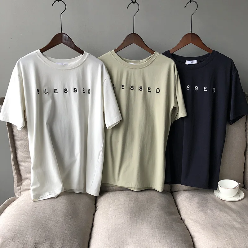 Sherhure 2020 Letter Print Women Summer Cotton White T Shirts O-Neck Short Sleeve Tops For Blusa | Женская одежда