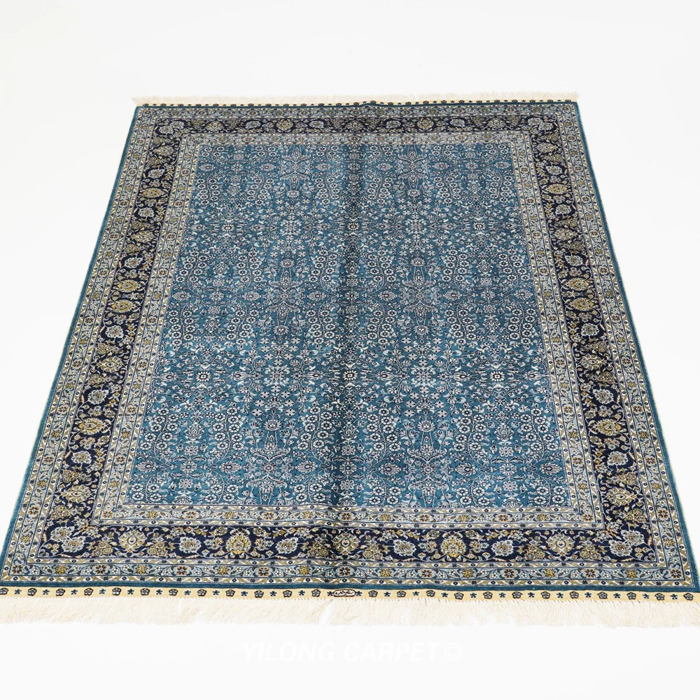 5'x7' Blue All Over Hand Woven Silk Rugs Persian Qum Medallion Carpet (HF382H) | Дом и сад