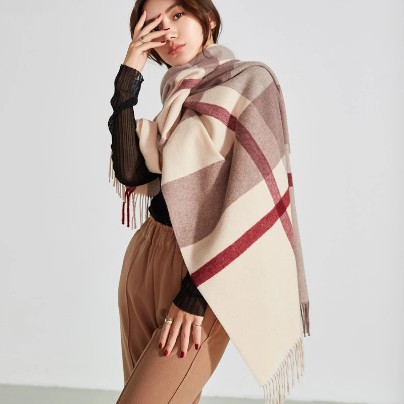 

2020 High Quality New Yarn Dyed Cashmere Scarf Women Autumn Winter Wool Long Warm Wraps lady pashmina Square Shawl