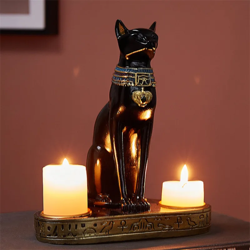 EGYPTIAN CAT CANDLESTICK RESIN CANDLE HOLDER FIGURINE VINTAGE GODDESS BASTET STATUE HOME OFFICE DECORATION WEDDING GIFT | Дом и сад