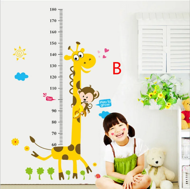 Мультяшные животные Лев Обезьяна Сова Слон измерение высоты Настенная Наклейка