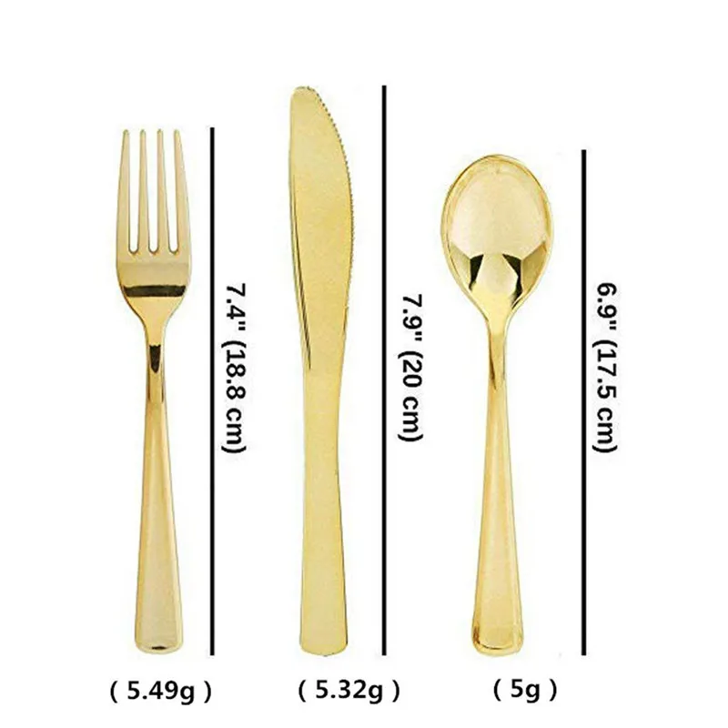75 шт. одноразовые столовые приборы Золотой Пластик посуда 25 вилка ножи ложки на