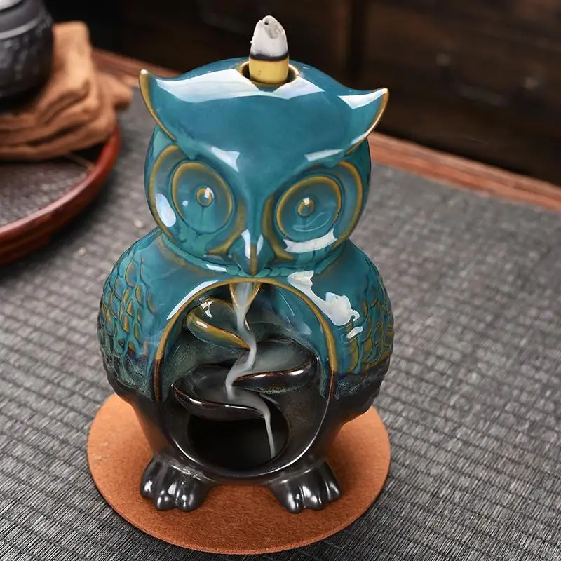 

Owl Ceramic Backflow Incense Burner With 20 Pcs Cones Smoke Waterfall Incense Sticks Holder Creative Home Decor Porcelain Censer
