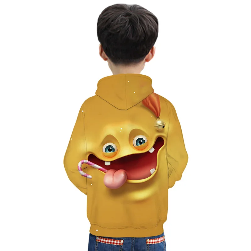 Детская зимняя толстовка с капюшоном крутой пуловер 3D смайликом для маленьких