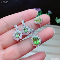 kjjeaxcmy fine jewelry 925 sterling silver inlaid natural peridot earrings ring pendant popular girl suit support test
