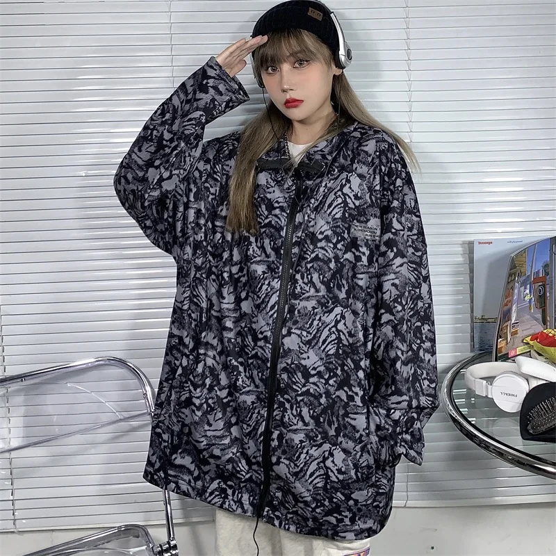 

2021 New Leopard Plush Jacket Women's Spring Stand Collar Zipper Large Size Long Sleeve Coat Trendy Female