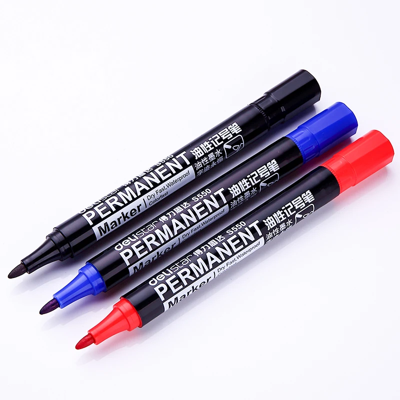 

3pcs Permanent Marker pen set Black Blue Red color Waterproof Oil ink on CD fabric paper metal ceramic wood Office School F6842