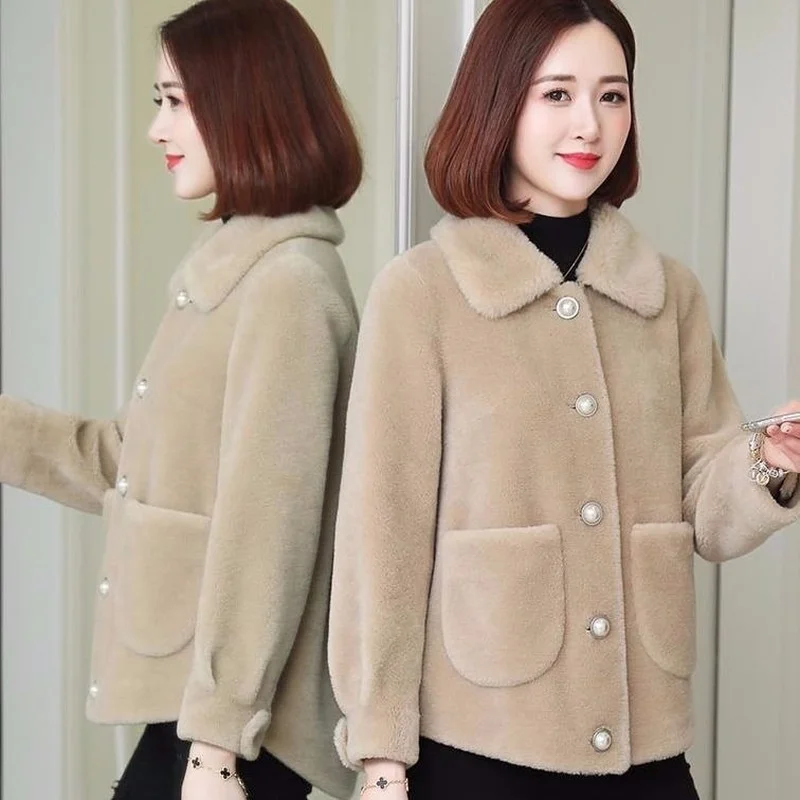 

Женское однобортное пальто из овечьей шерсти, свободное плюшевое пальто с отложным воротником, модель X356 на осень и зиму, 2021