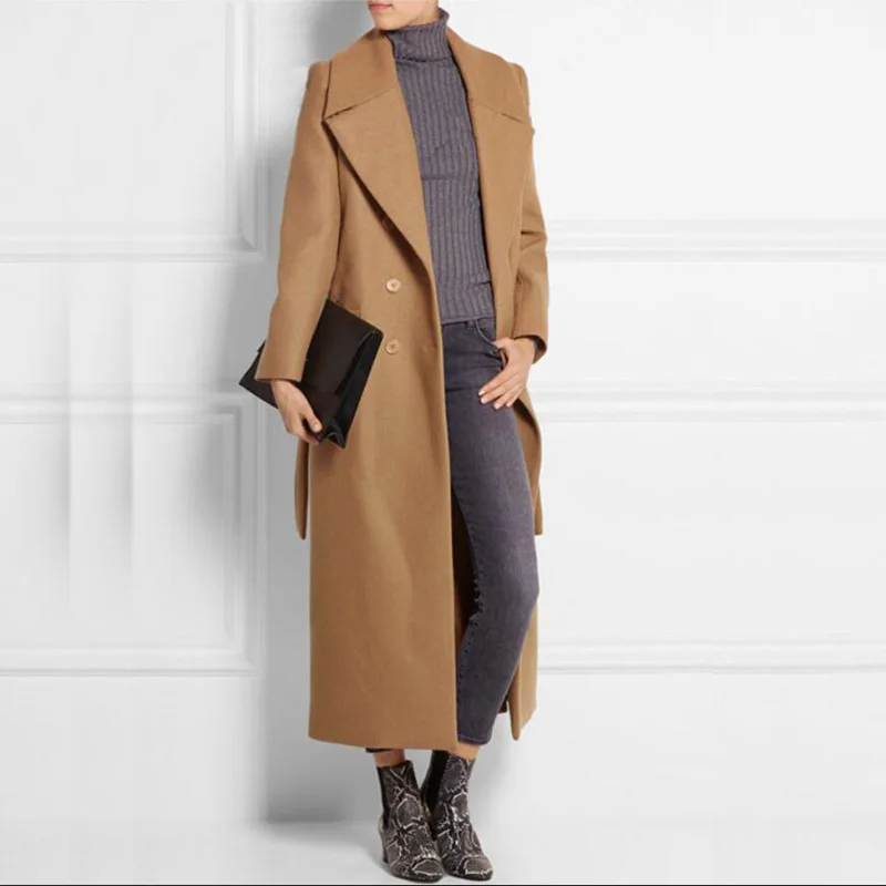 

Women coat 2019 UK Women Plus size Autumn Winter Cassic Simple Wool Maxi Long Coat Female Robe Outerwear manteau femme eu us