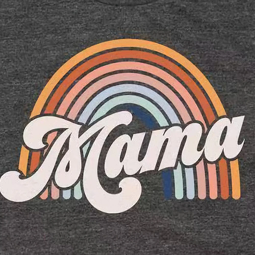 

Rainbow Print T Shirt Women Short Sleeve For Summer 2021 Letter print O Neck Tops Tee Shirts Women Clothes Casual Loose Top