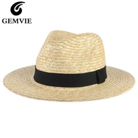 gemvie new 2020 natural panama straw hat summer hat for womenmen wheat woven wide brim beach sun cap uv protection
