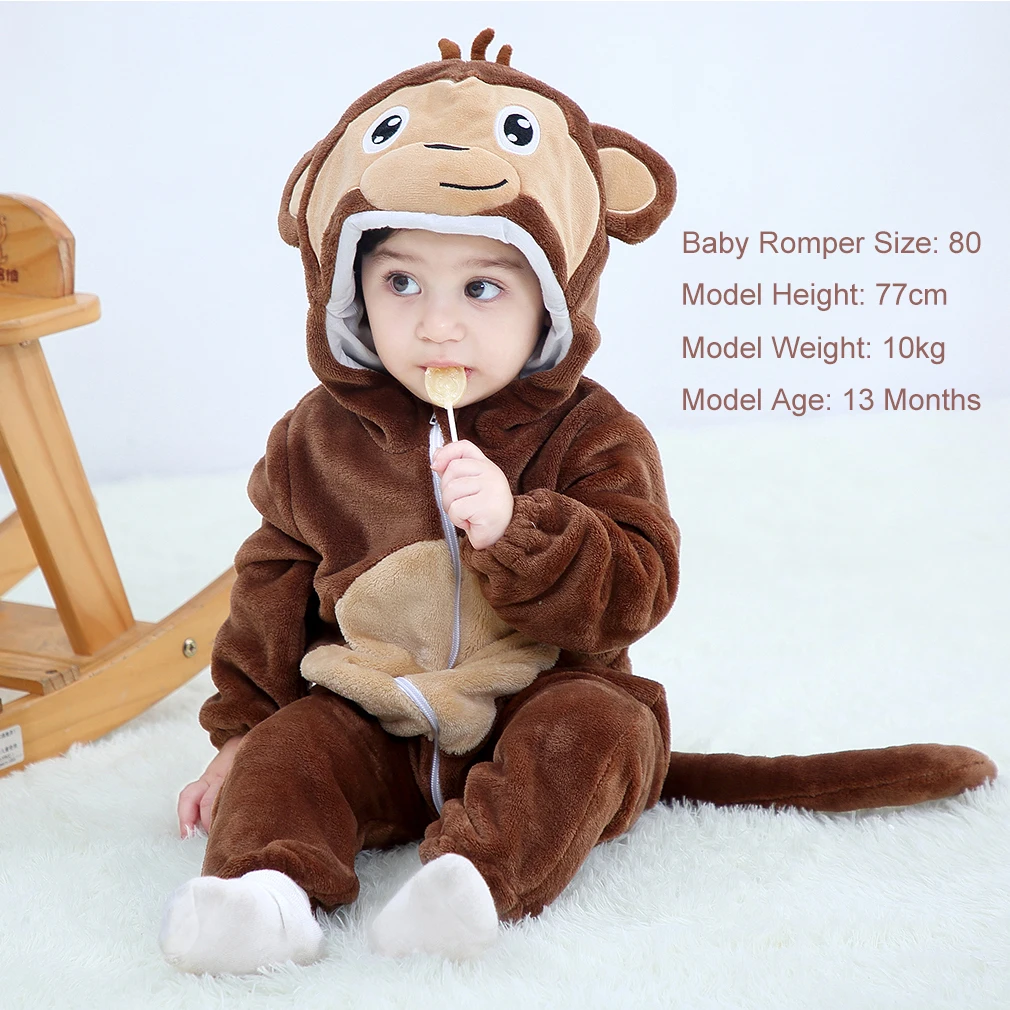 Monkey Одежда для маленьких девочек; детские комбинезоны с изображением животных; костюм для новорожденных; одежда для малышей с капюшоном и рисунком панды; Пижама-комбинезон для малышей; зимний комбинезон для мальчиков - Цвет: Monkey