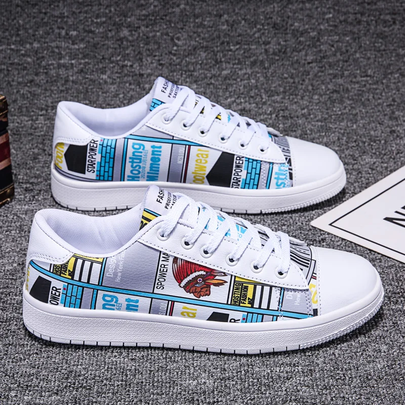 

New Men Vulcanized Shoes Sneakers casual Men's Fashion Casual Lace-Up Colorful Canvas Sport Graffiti board Shoes