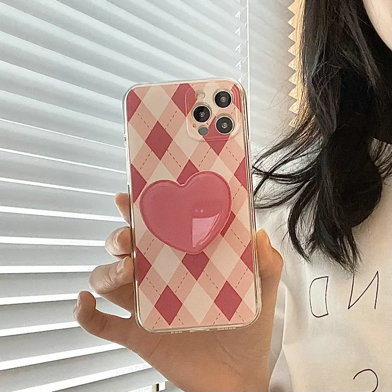 

Love Heart Stand Holder Rhombus Phone Case For iPhone 13 12 11 Pro Max XR XS X 7 8 Plus SE 2020 Shockproof TPU Soft Back Cover