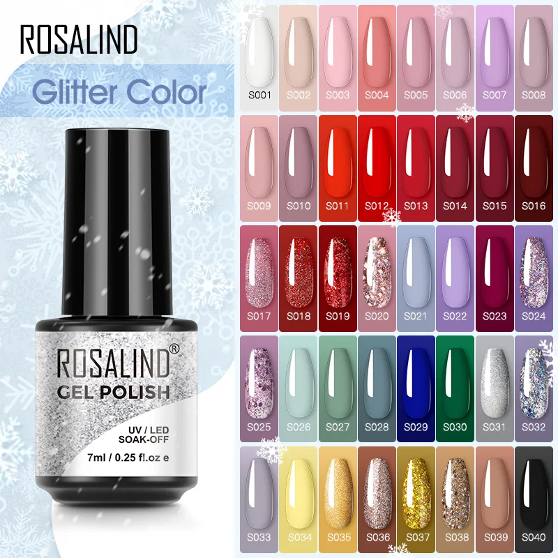 ROSALIND Nail Polish Red Yellow Series Gel Varnishes All For Manicure Nails Art Base Top Coat UV Semi Permanent Nail Gellak