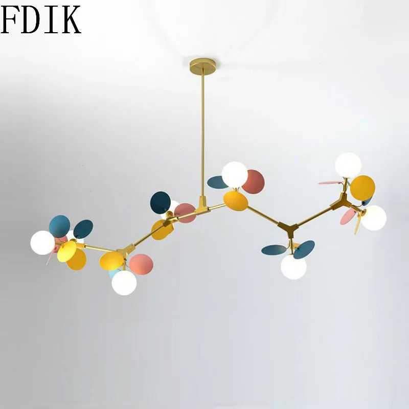 

Modern Flower Branch Chandelier Frosted Glass Macaron Leaves Light for Children's Room Livingroom Indoor Led Decoration Lighting
