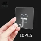 10 шт., Прочные прозрачные крючки на присоске, настенные крючки, вешалка для ванной, самоклеящиеся крючки на присоске, дверной бесследный Органайзер