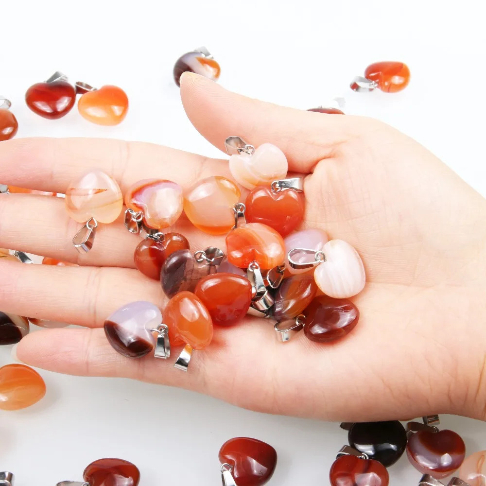 

12Pcs Natural Stone Pendant Small Love Heart Shape Agate Charms For Jewelry Making DIY Bracelet Necklace Earring Accessories