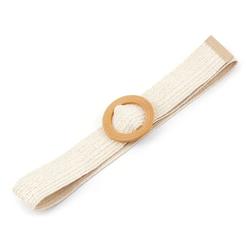 Style2 Beige Новинка, женский широкий Плетеный соломенный плетеный пояс, Женский Круглый квадратный деревянный ремень с пряжкой для женского платья, Cinturon Madera Paja - Цвет: Style2 Beige