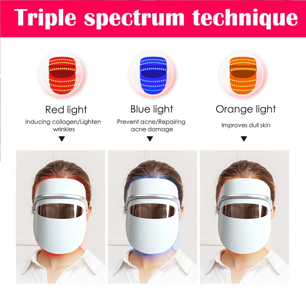 

3 Colors Photon Led Facial Mask Machin Lighting Tender Facial Skin Care Photon Therapy Anti Acne Spots Electric Beauti Salon Spa