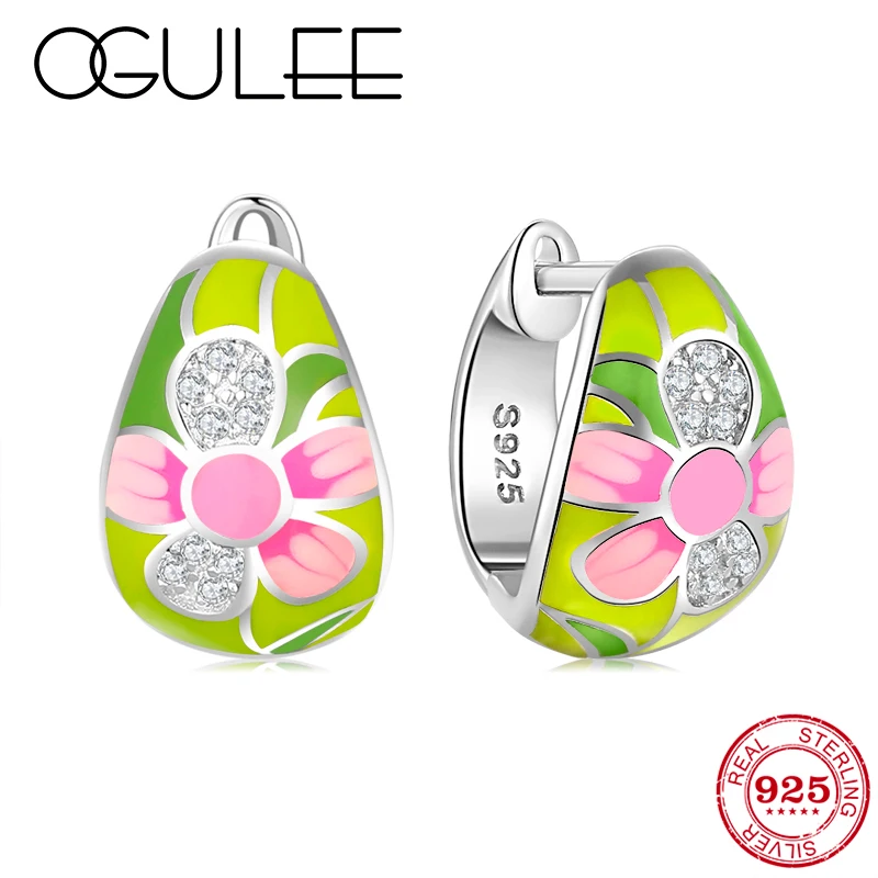 Женские серьги с розовой эмалью из серебра 2020 пробы цветком персика и цирконием