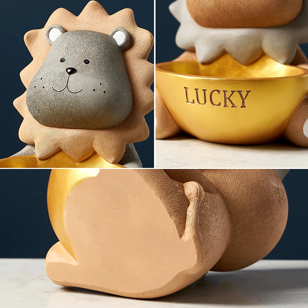 

Creative Resin Lion Figurine Organizer Resin Nordic Home Decor Office Storage Living Room Table Accssories Key Candy Storage Box