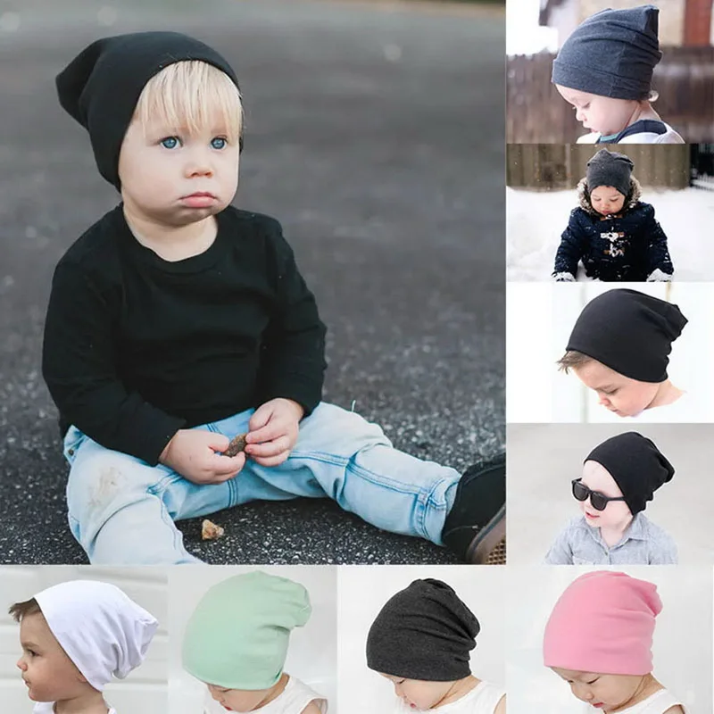 Модные милые детские шикарные шляпы 2019 Новые однотонные мягкие зимняя теплая