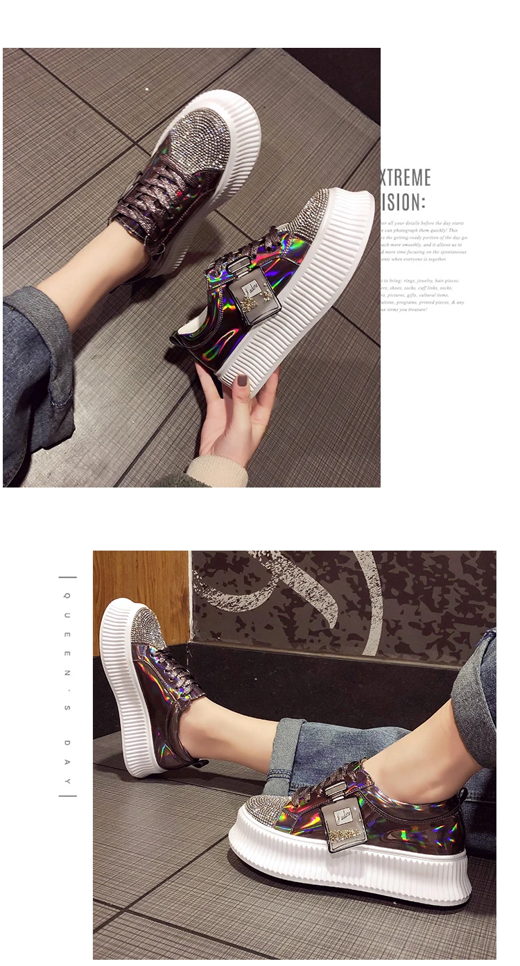 Brand Women Sneakers Slip on Fashion Platform Flats for Lady Spring Autumn Summer Slipony Rhinestone Blingbling Casual Shoes