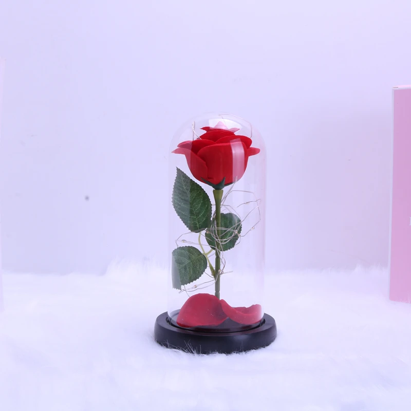

Gift gift silk flower will shine, immortal flower glass cover gift box