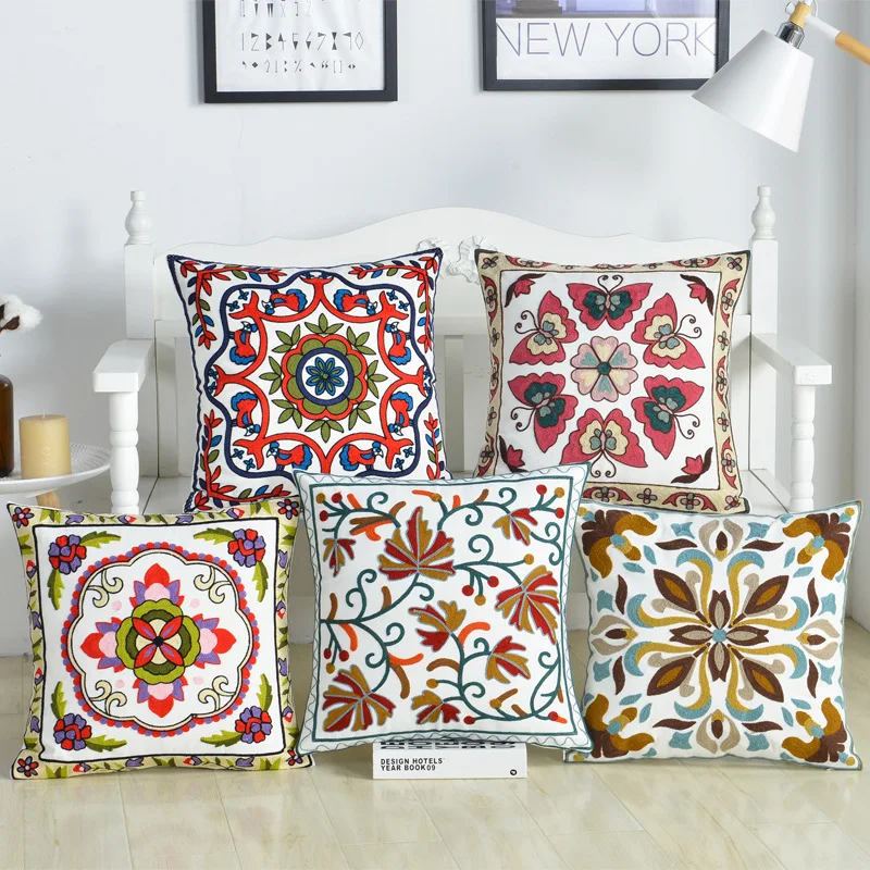 

Декоративный чехол для диванной подушки, с цветочной вышивкой и бабочками