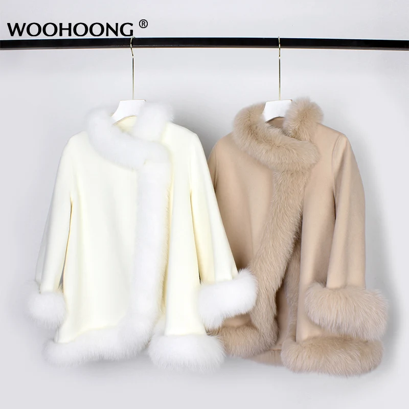 

New Winter Capes Cloak Ponchos For Women Oversized Shawls Wraps Cashmere Pashmina Female Batwing Natural Fox Fur Neck Belt Wide