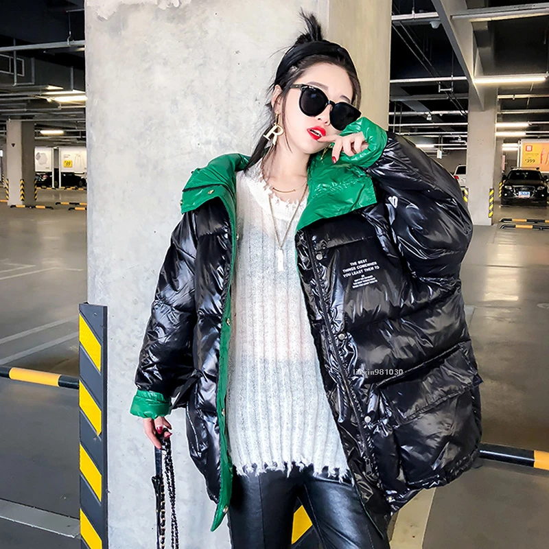 Черное зимнее пальто в стиле оверсайз женские свободные парки с капюшоном и