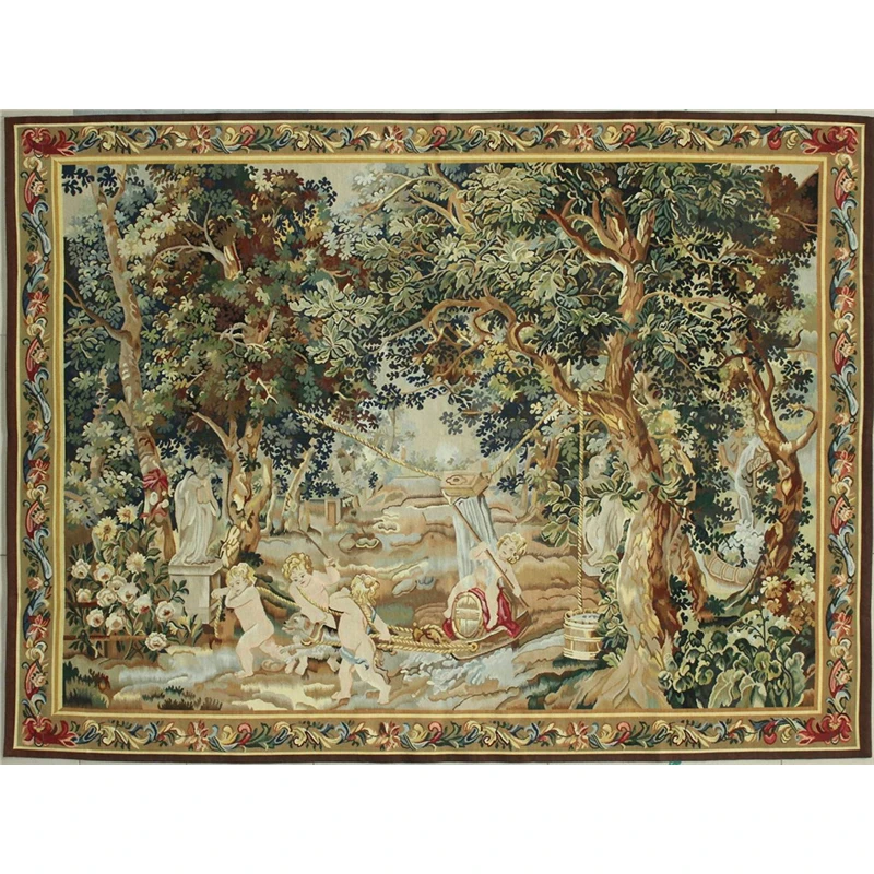 Антикварный Французский ручной работы красивые цветы обуссон гобелен